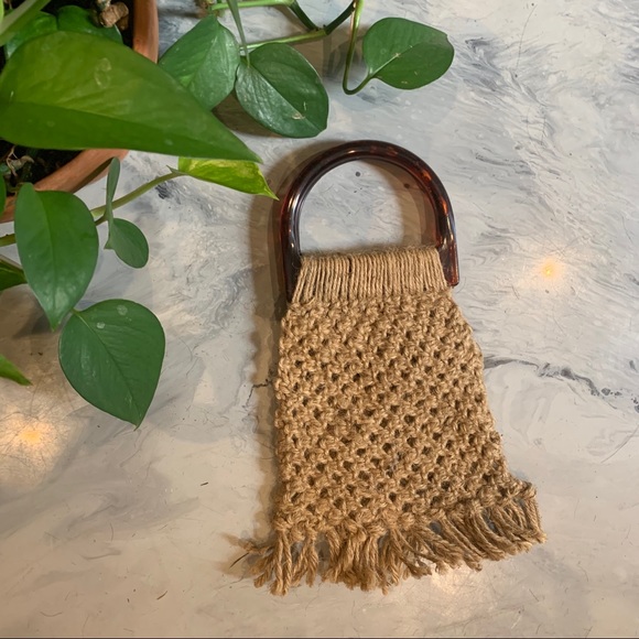 VTG 1970s Small Fringe Macrame Handbag - Picture 3 of 3